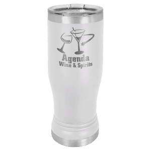 White 14 oz. Polar Camel Pilsner with Clear Standard Lid
