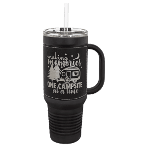 Black/Silver/Black 40 oz. Polar Camel Leatherette Grip Travel Mug/Snap Lid&Straw