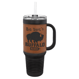 Rawhide on Black 40 oz. Polar Camel Leatherette Grip Travel Mug/Snap Lid & Straw