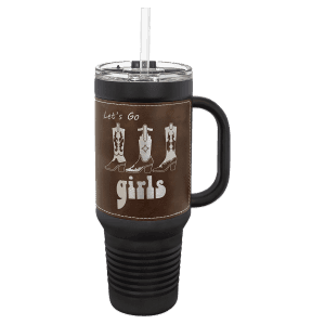 Rustic/Slvr/Black 40 oz. Polar Camel Leatherette Grip Travel Mug/Snap Lid&Straw