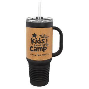 Bamboo/Black 40 oz. Polar Camel Leatherette Grip Travel Mug w/Snap Lid & Straw