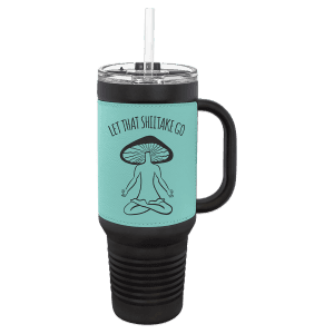 Teal on Black 40 oz. Polar Camel Leatherette Grip Travel Mug w/Snap Lid & Straw