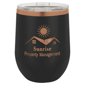 Black/Rose Gold 12 oz. Polar Camel Stemless Wine Tumbler